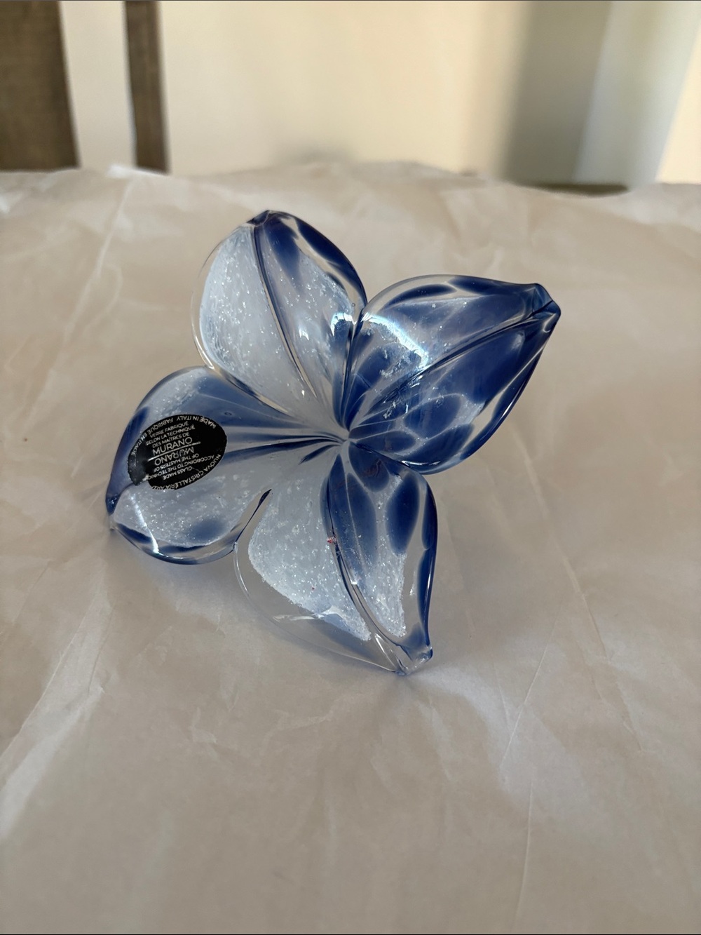 - Italian Murano Art Glass White Blue Silver Colors Pedals 4 pedals
